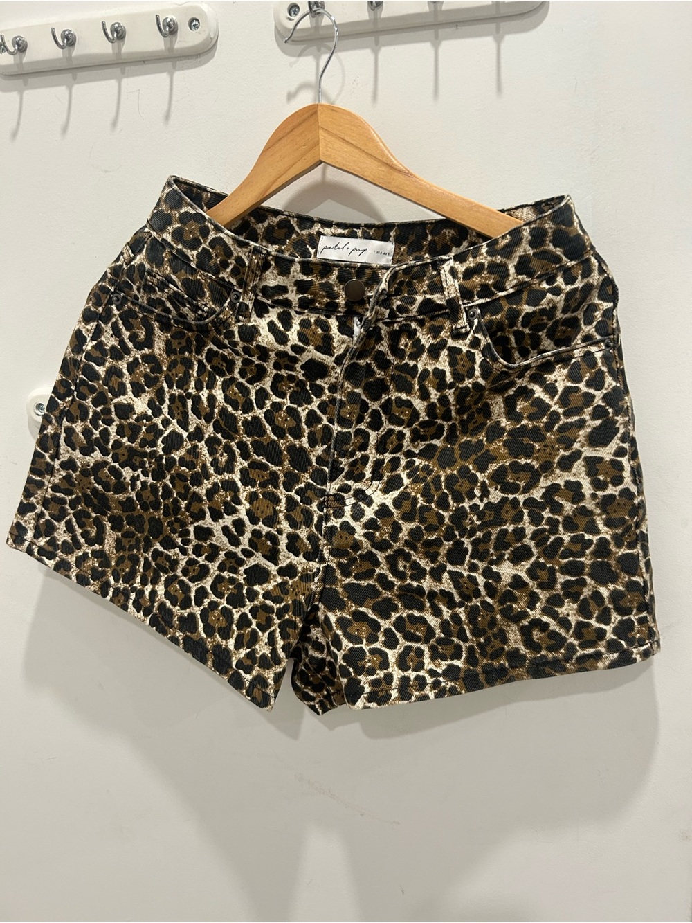 Petal & Pup Leopard Print Jean Shorts in Black and Brown